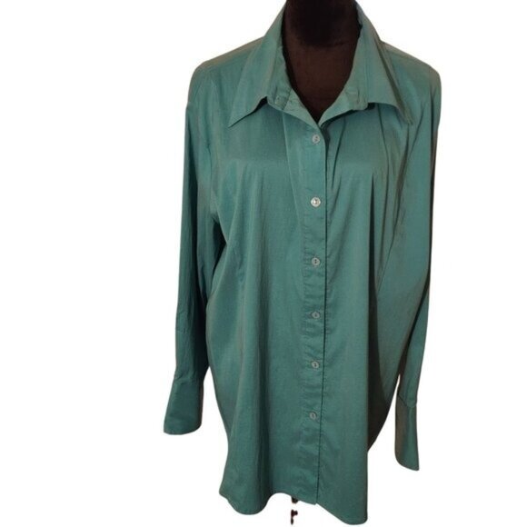 ASHLEY STEWART STRETCH GREEN BLOUSE/TOP-SIZE: 24-BUTTON FRONT-LIKE NEW - Picture 1 of 5